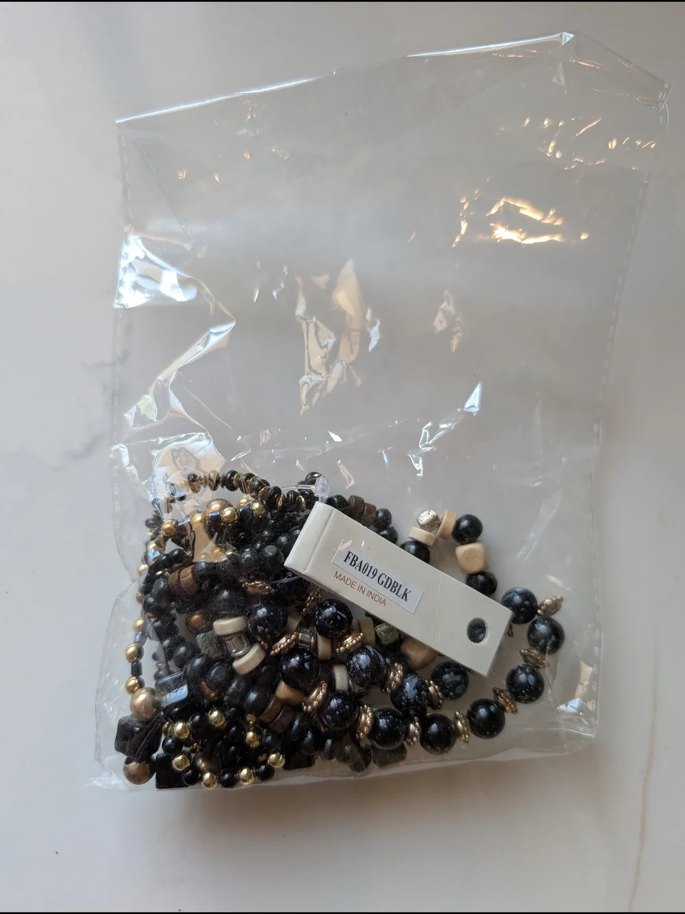 Avec Black and Gold Beaded Bracelet Stack
